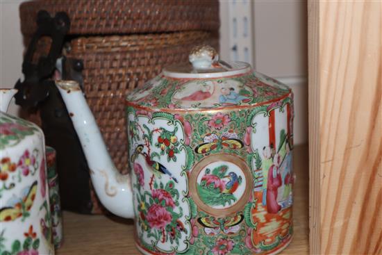 Three Cantonese teapots and a lidded pot